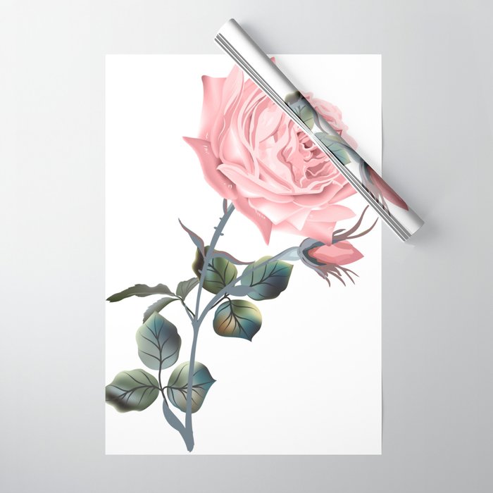 Beautiful vector pink rose in vintage antique high detailed style Wrapping  Paper by Mariia